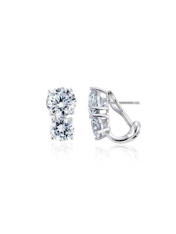 real zircon gemstone bracelet Double Post with Clip Earrings in Platinum