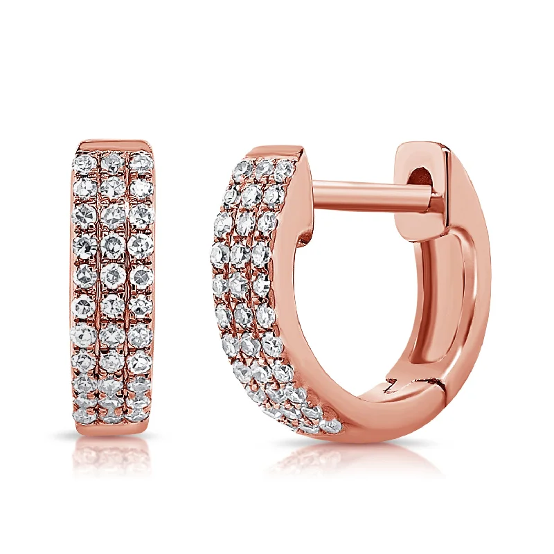silver dragon claw ring 3 Row Diamond Huggie Earrings made in 14K Gold