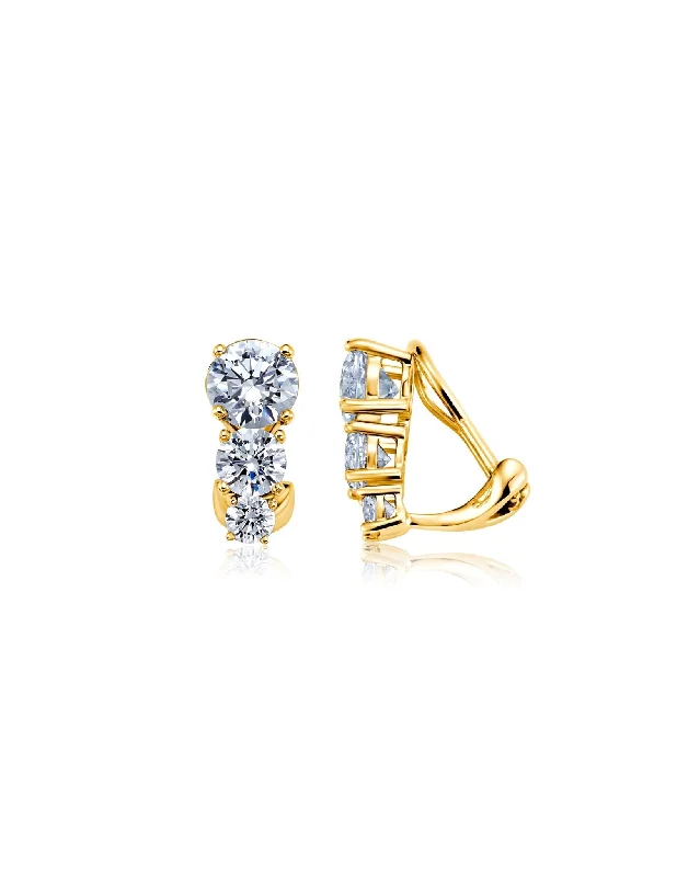 dainty gold chain ring 3 Stone Postless Earrings Finished in 18k Yellow Gold