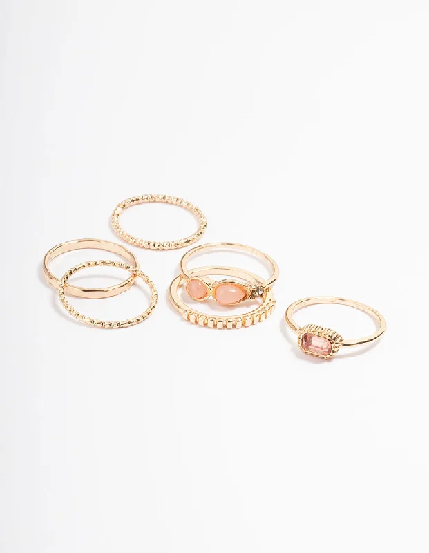 bohemian gemstone choker Gold Mix Stone Ring 6-Pack