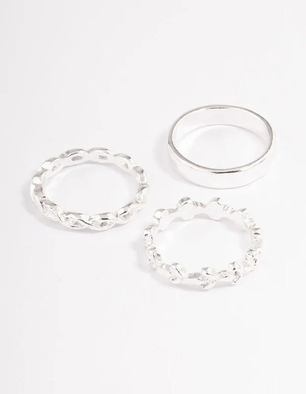 dainty cherry blossom ring Silver Plain & Twisted Ring Pack