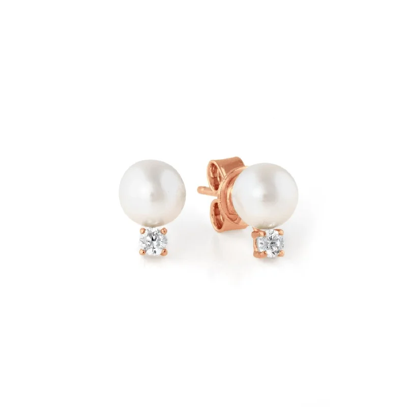celestial moon and stars ring Accented Pearl Stud Earrings Finished in 18kt Rose Gold