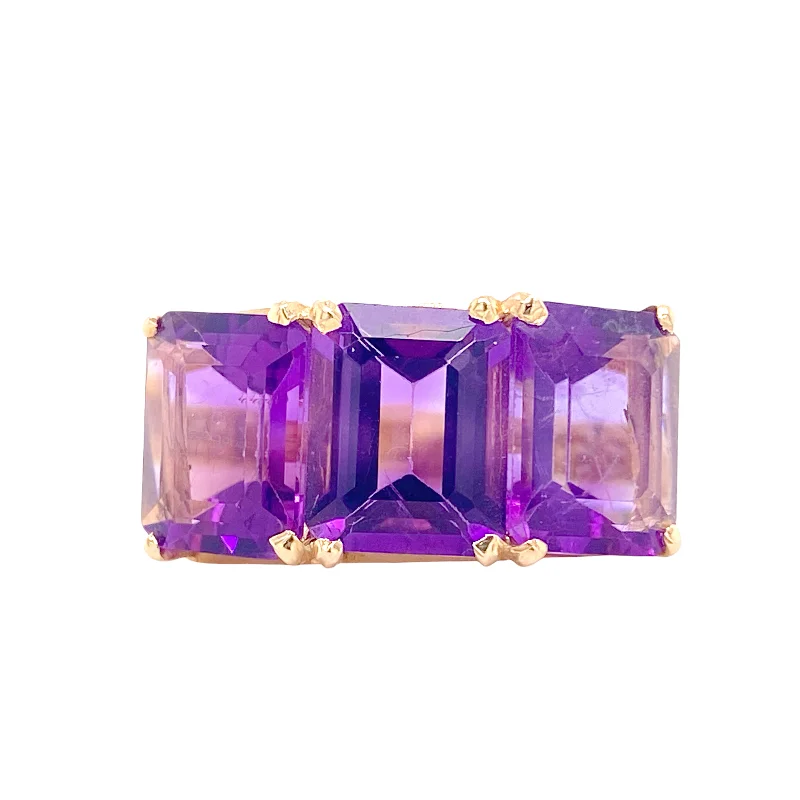 ethical lab-grown diamond ring Three Amethyst Emerald Ring