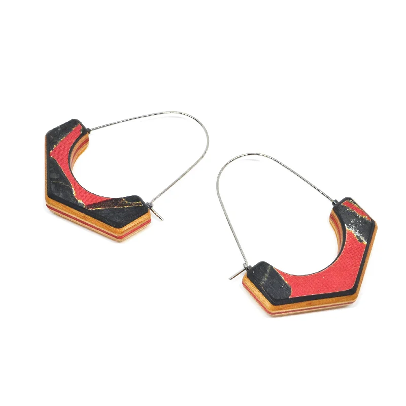 Arc Tall Hoop Earrings, Red & Black