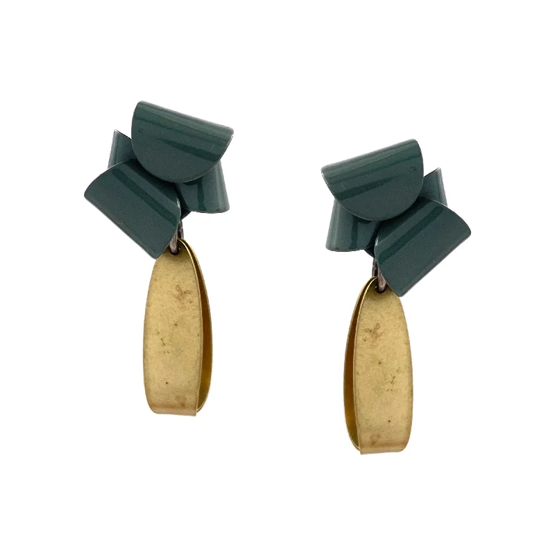 ASY Folds & Folded Drop Earrings, Brass & Evergreen