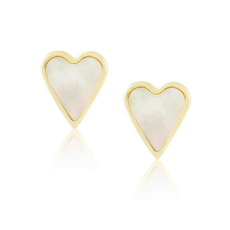 custom name necklace gold Aubrey MOP Heart Studs