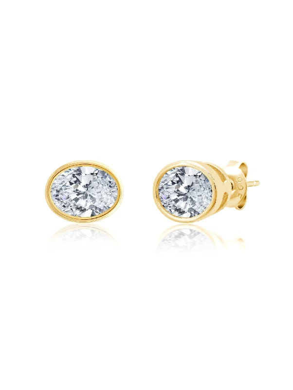 modern geometric gold ring Bezel Set Oval Earrings in Gold