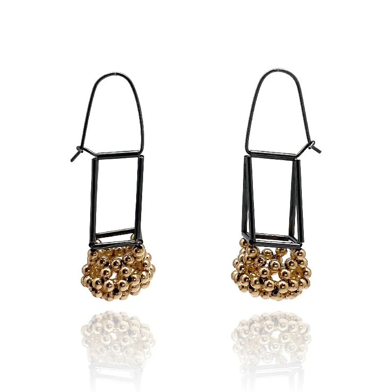 men’s leather and silver bracelet Black and Gold Bead Dangle Earrings