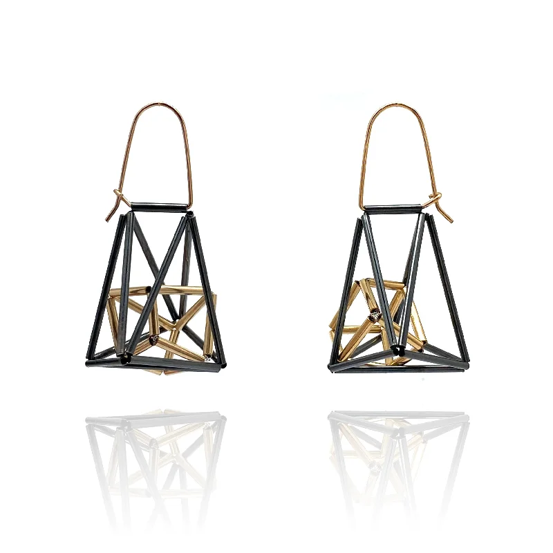silver arrow pendant necklace Black and Gold Cage Earrings
