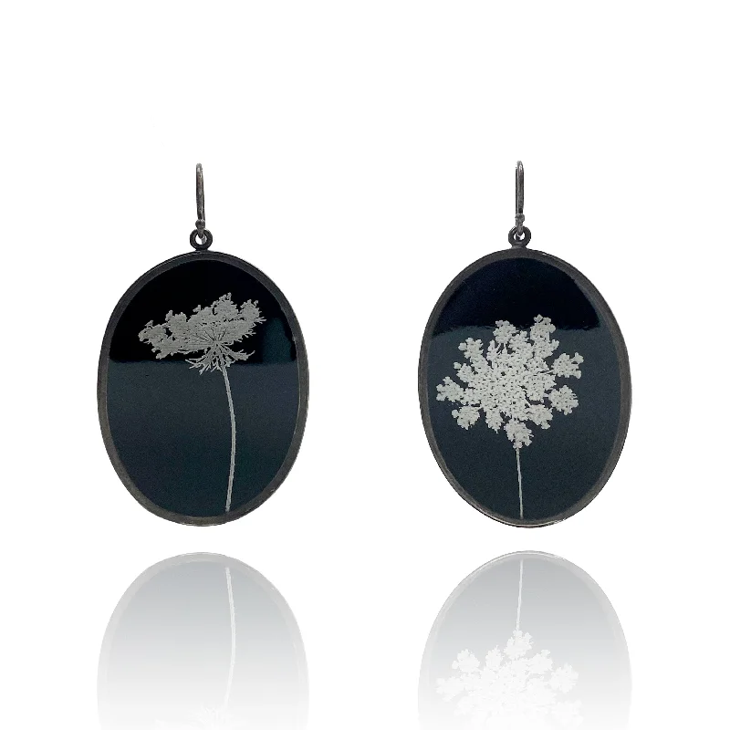 Black and White Floral Earrings