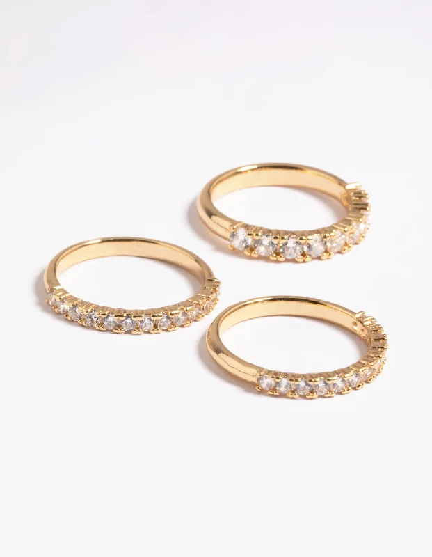 celestial lunar eclipse pendant Gold Plated Cubic Zirconia Baguette Pack Ring