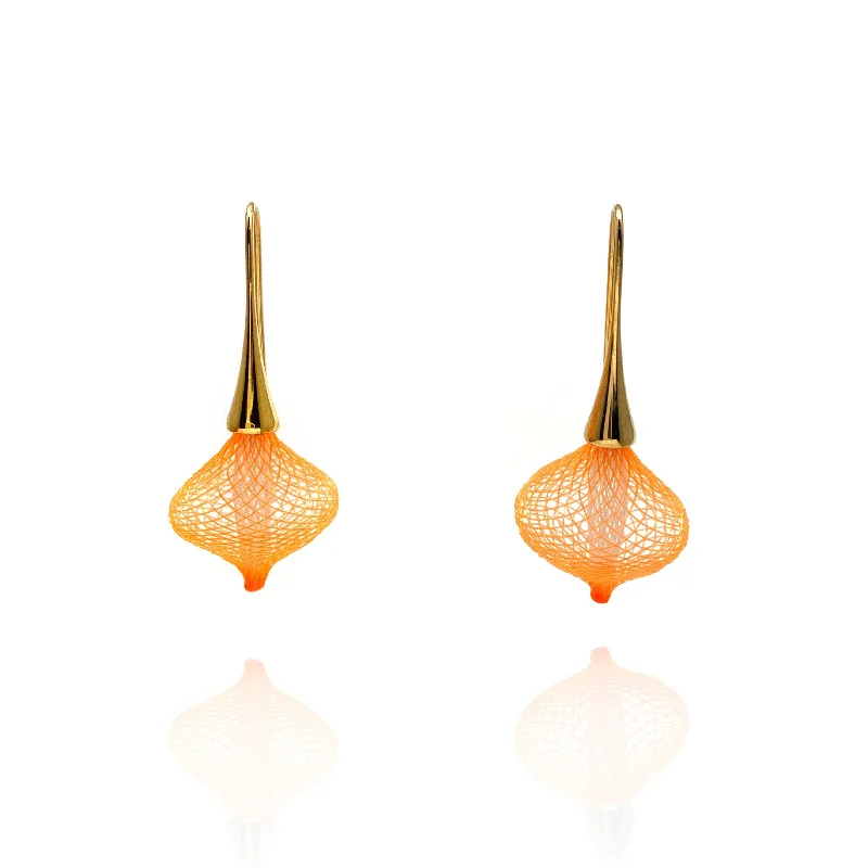 gold moonstone cocktail ring Bright Orange and Gold Nylon Bulb Earrings