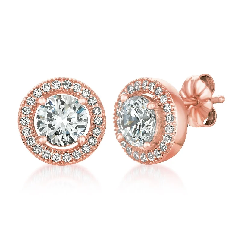 modern hexagon stud earrings Brilliant Cut Stud Earrings Halo Earrings Finished in 18kt Rose Gold modern hexagon stud earrings Brilliant Cut Stud Earrings Halo Earrings Finished in 18kt Rose Gold