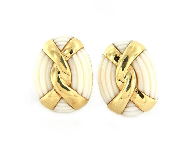 Charles Turi White Coral Twist Fluted Earrings in 18K