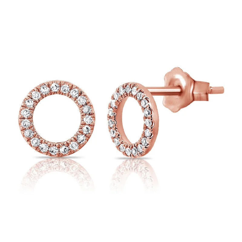rose gold feather earrings Circular Diamond Studs made in 14K Gold