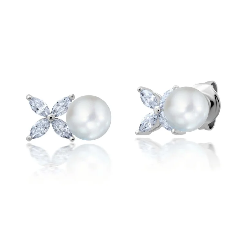 unique diamond stud earrings XOXO White Pearl Earrings