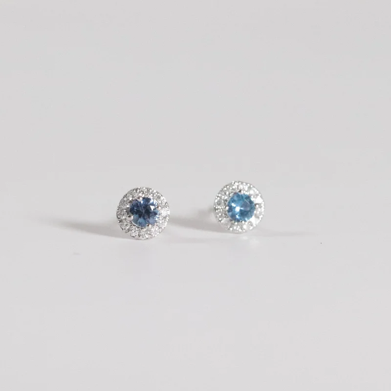 modern geometric drop earrings Yogo Sapphire Halo Earrings