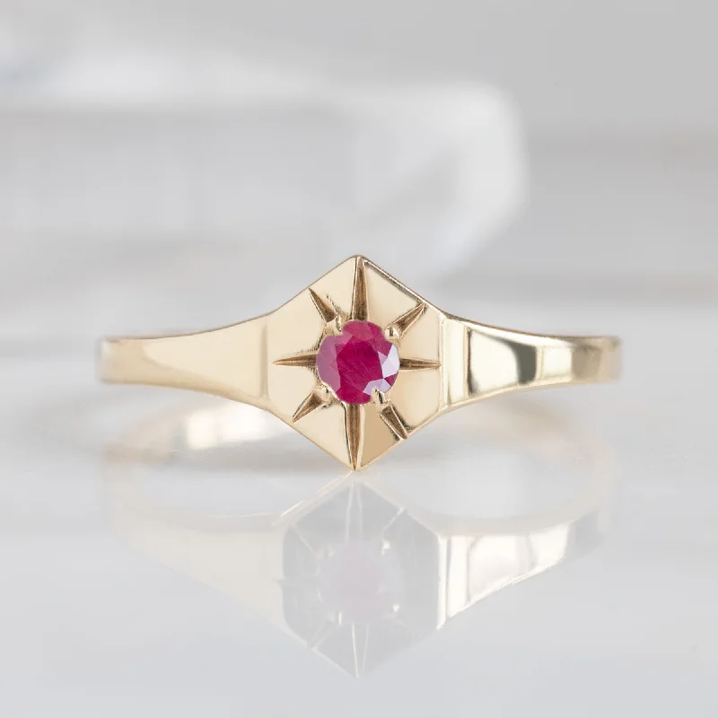 Custom Ruby Birthstone Signet Ring | 10K Yellow Gold