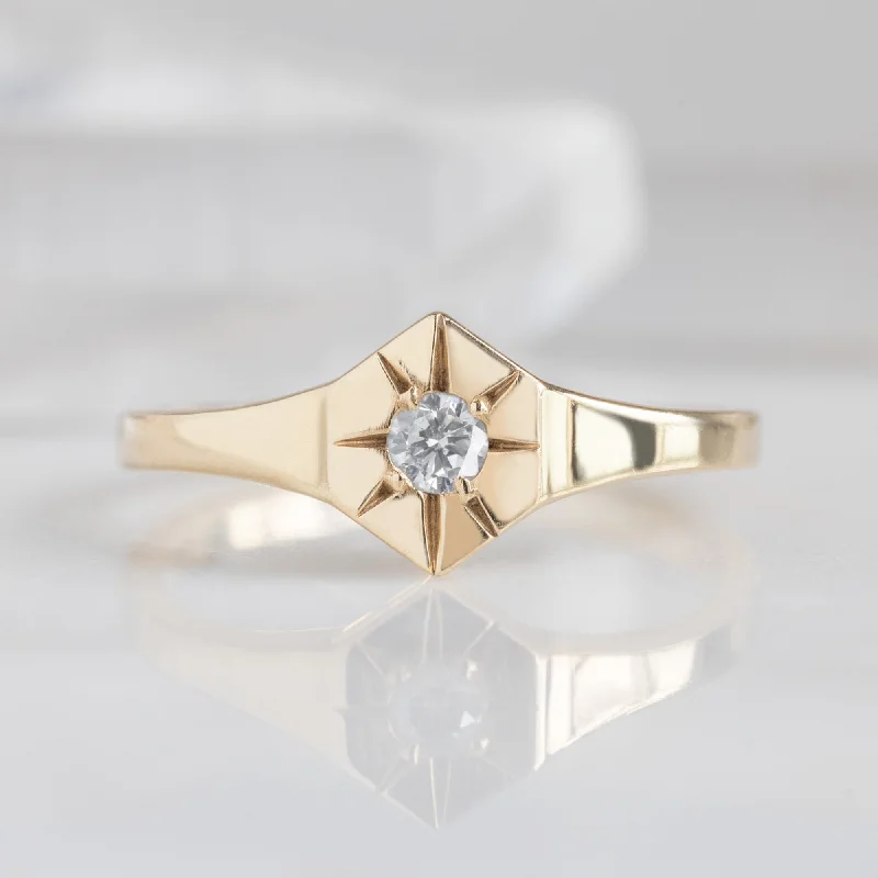 Custom White Diamond Birthstone Signet Ring | 10K Yellow Gold