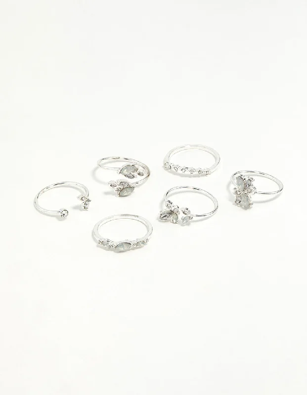 vintage crystal chandelier earrings Silver Gem Diamante Ring Pack