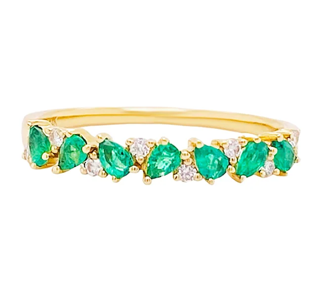 minimalist gold square earrings Pear Shaped Emerald and Diamond Stackable Band