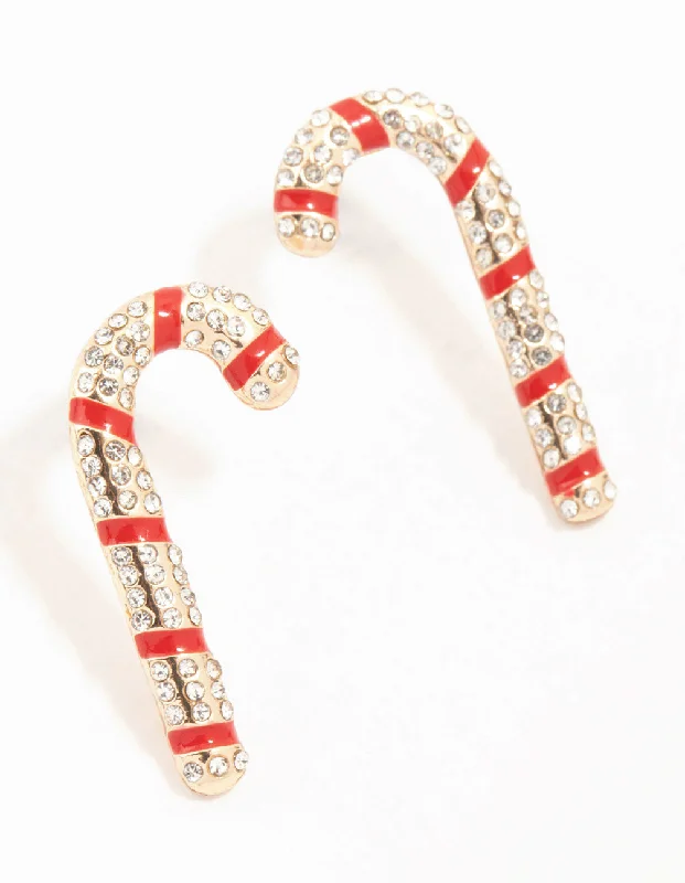 celestial sun and moon pendant Diamante Candy Cane Silver Earrings