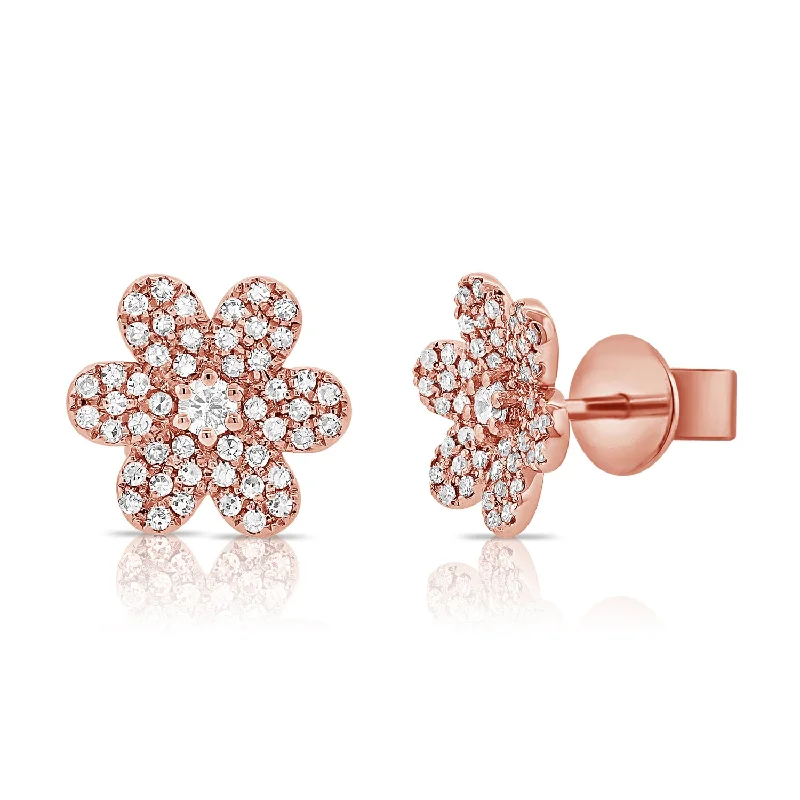 Diamond Flower Studs in 14K Gold