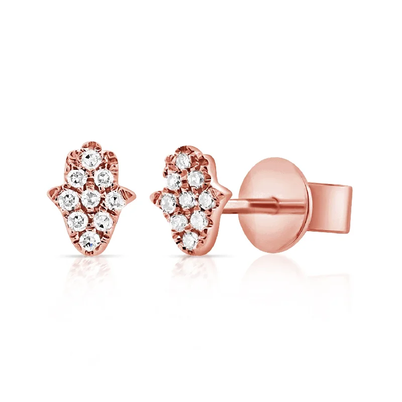 dainty gemstone drop earrings Diamond Hamsa Stud