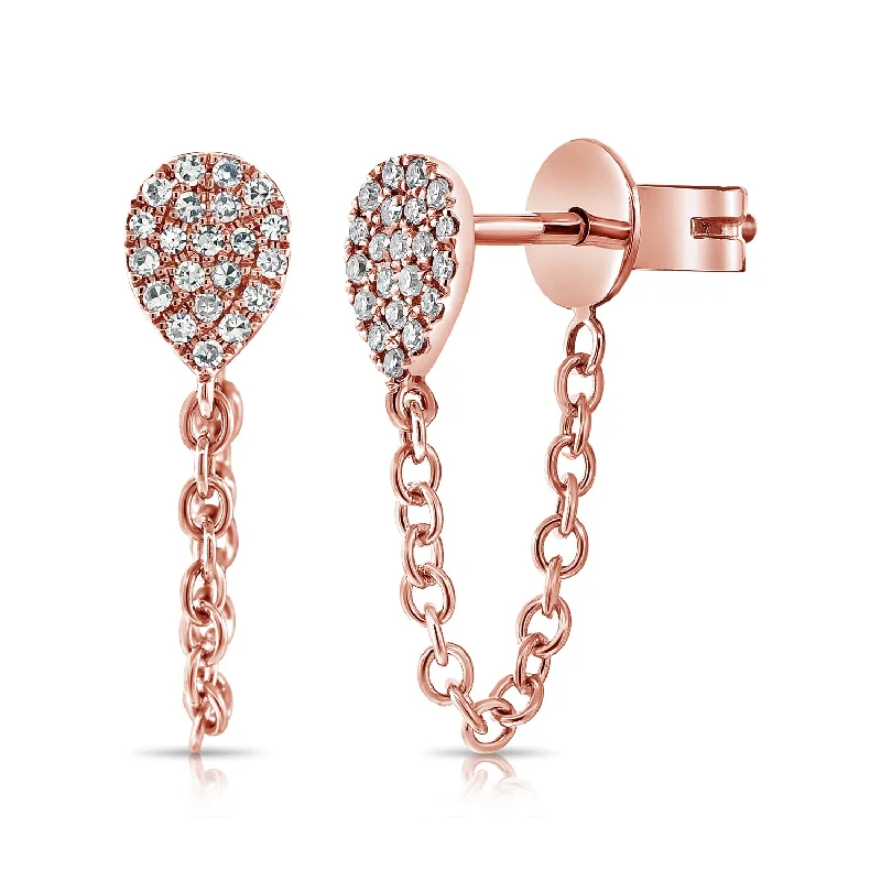 silver-plated bar necklace Diamond Pear Shaped Stud with Chain