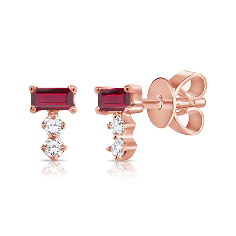 modern geometric silver ring Diamond & Ruby Stud made in 14K Gold