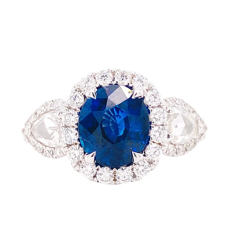 thin silver chain necklace Three Stone Sapphire and Diamond Halo Ring