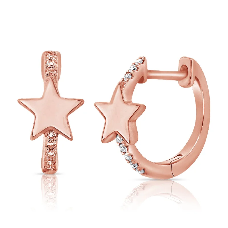 dainty pearl and diamond ring Diamond Star Huggie Earrings made in 14K Gold