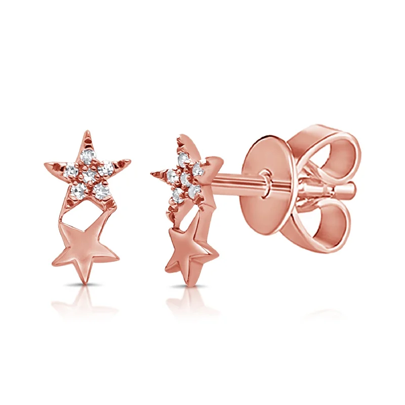 unique moon phase ring Diamond Double Star Stud Earrings made in 14Kt Gold