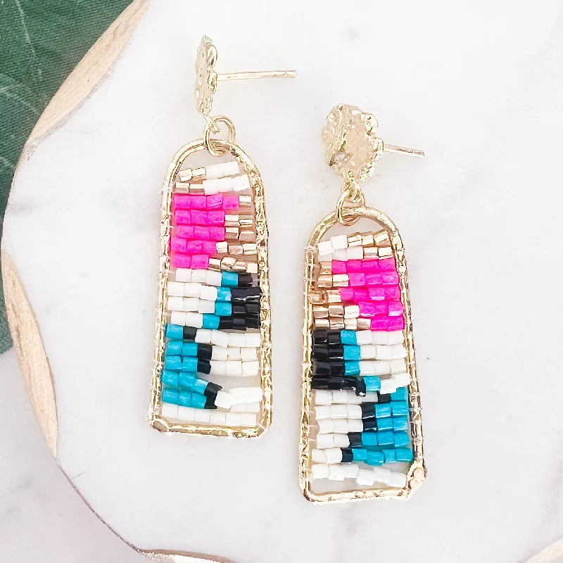 Miami Multi Seed Bead Gold Dangle Earrings