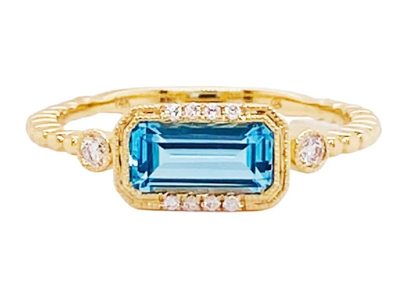 silver rope chain men Horizontal Emerald Blue Topaz Ring