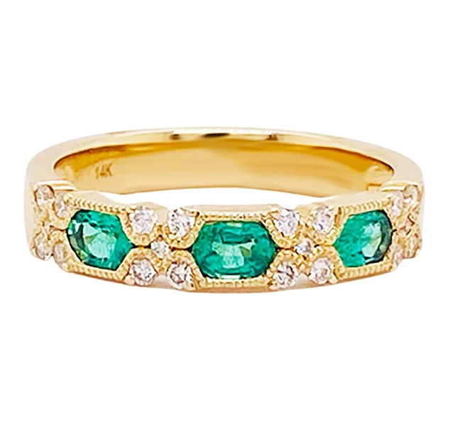 personalized ring with name Emerald and Diamond Stackable Band