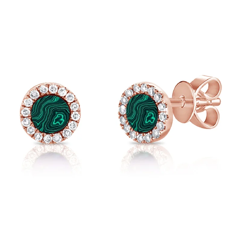 Emerald Round Stud Earrings with 0.32ct Diamonds Halo