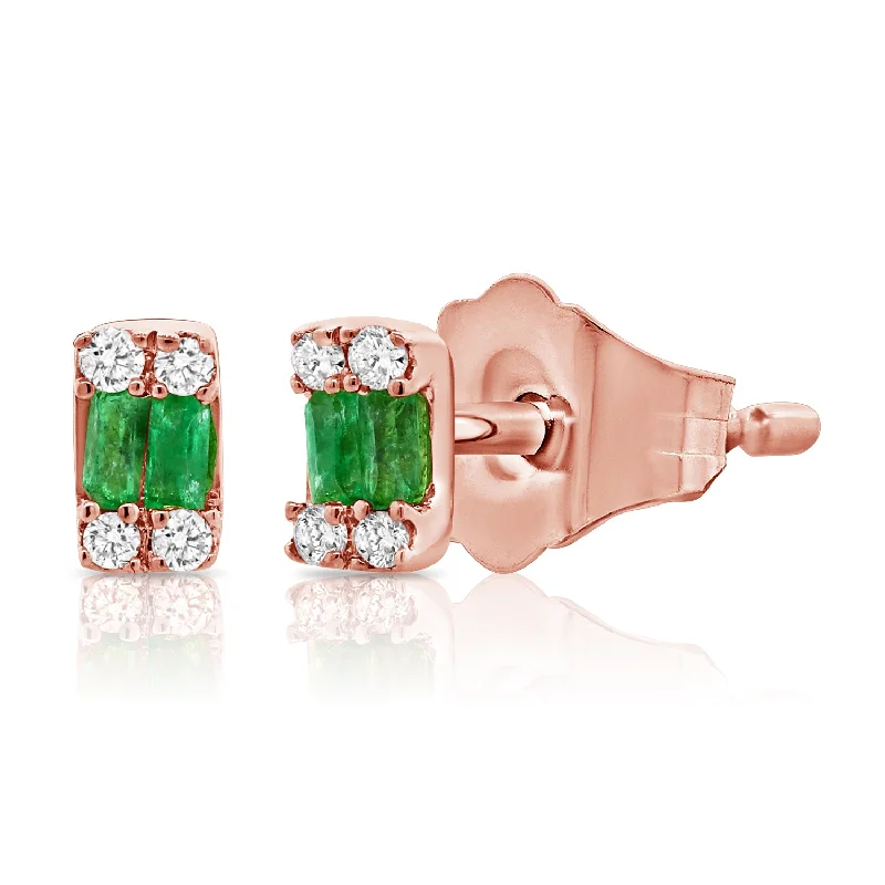 minimalist sapphire drop necklace Emerald Studs with 0.08ct Diamonds