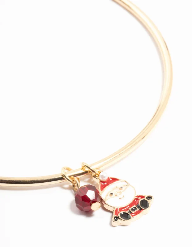 round cut diamond engagement ring Enamel Santa & Red Bead Gold Bangle