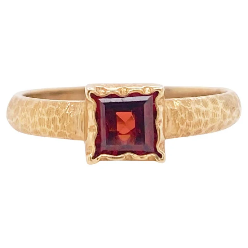 classic diamond solitaire necklace English Garnet & Hammered Gold Ring