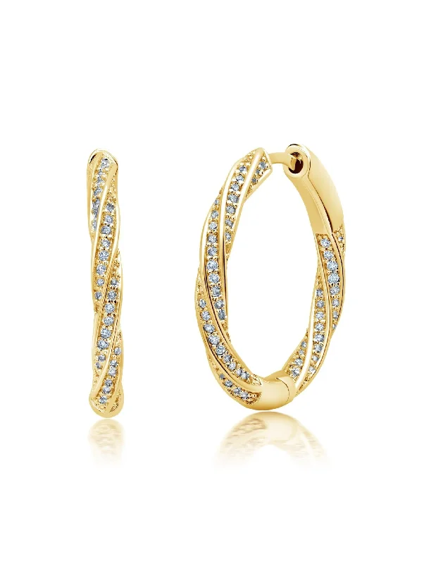 elegant pearl bridal set Entwined Interlacing Pave Hoop Earrings
