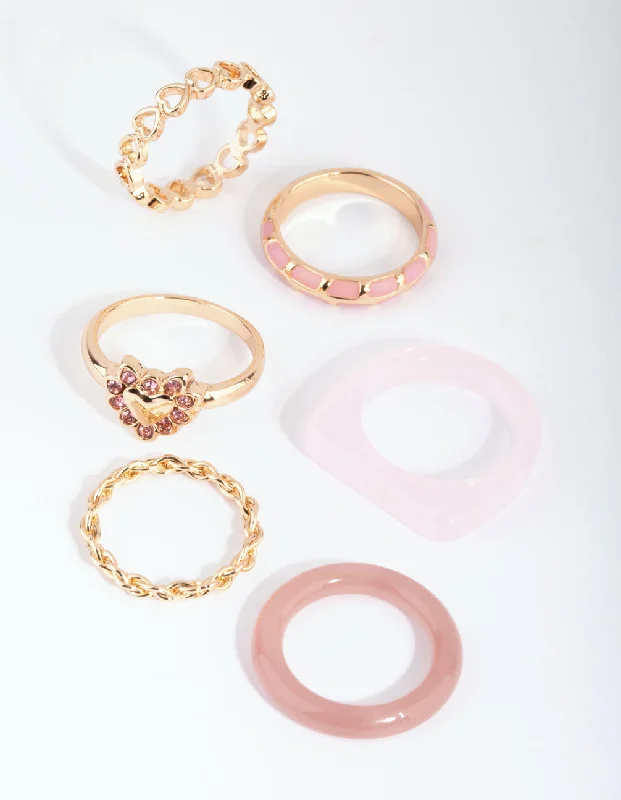 custom gold name necklace Pink Acrylic Heart Ring Pack