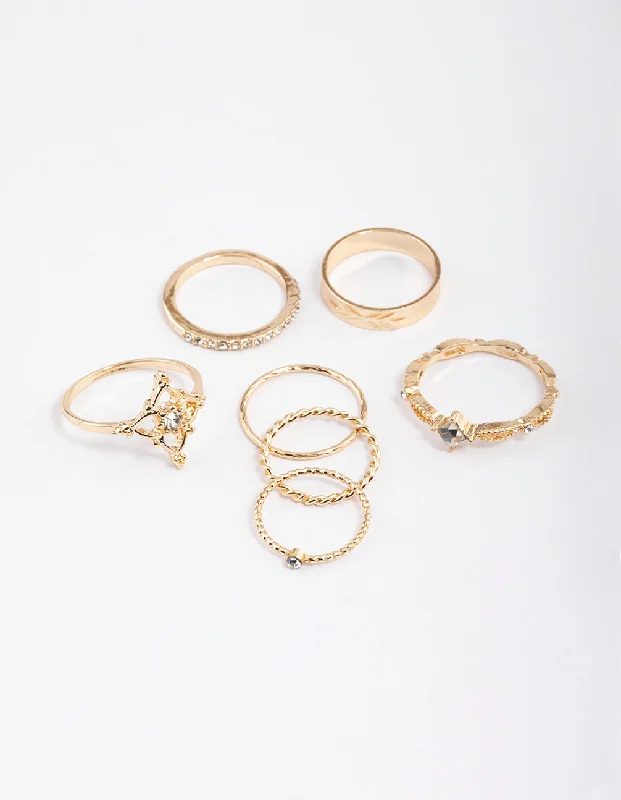 men’s titanium ring with diamonds Gold Dainty Ornate Ring Pack