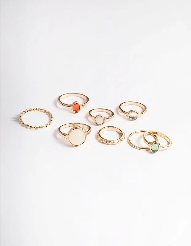 custom star sign necklace Gold Natural Stone Mixed Ring Pack