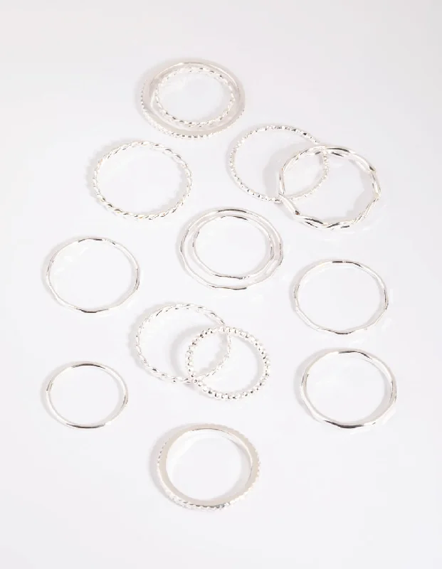 engraved pendant necklace Silver Mixed Band Ring Pack