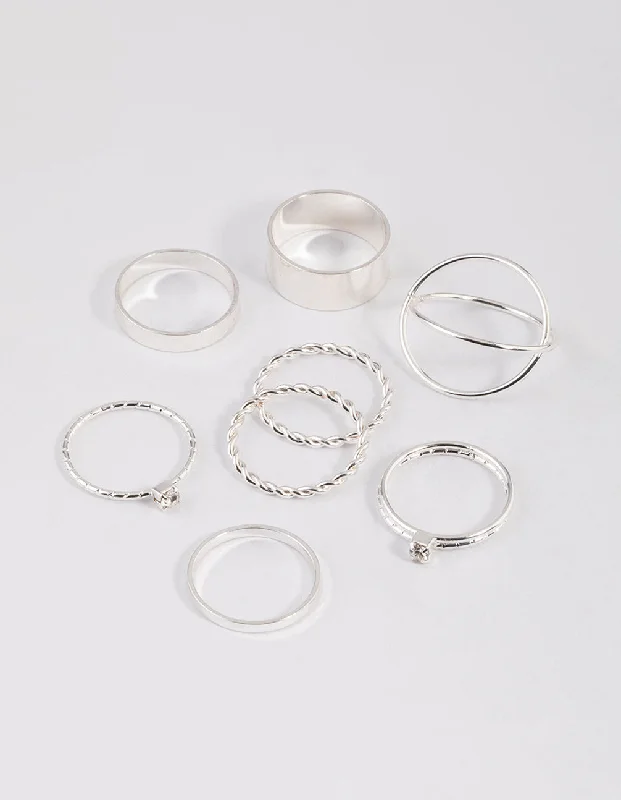 simple snake chain necklace Silver Thick & Diamante Ring 8-Pack