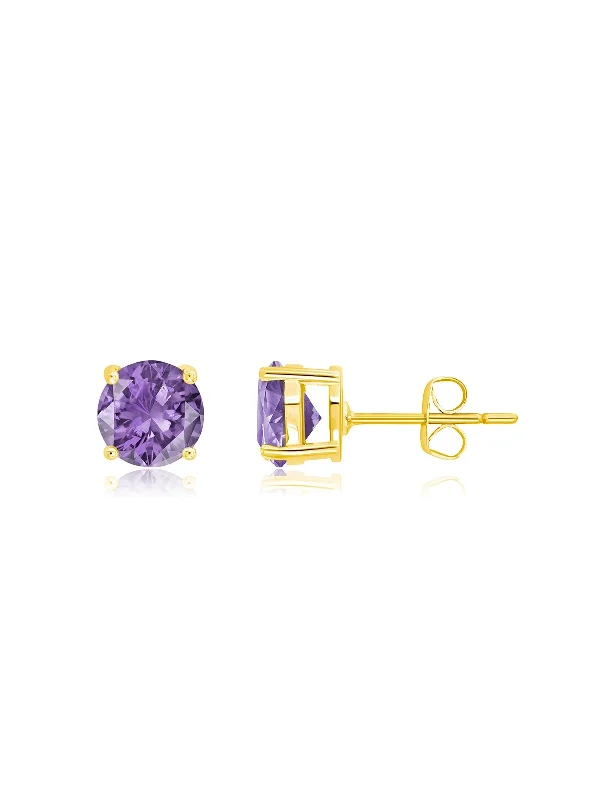 crystal-studded gold ring February Birthstone Stud Earrings in 18kt Yellow Gold Finish crystal-studded gold ring February Birthstone Stud Earrings in 18kt Yellow Gold Finish