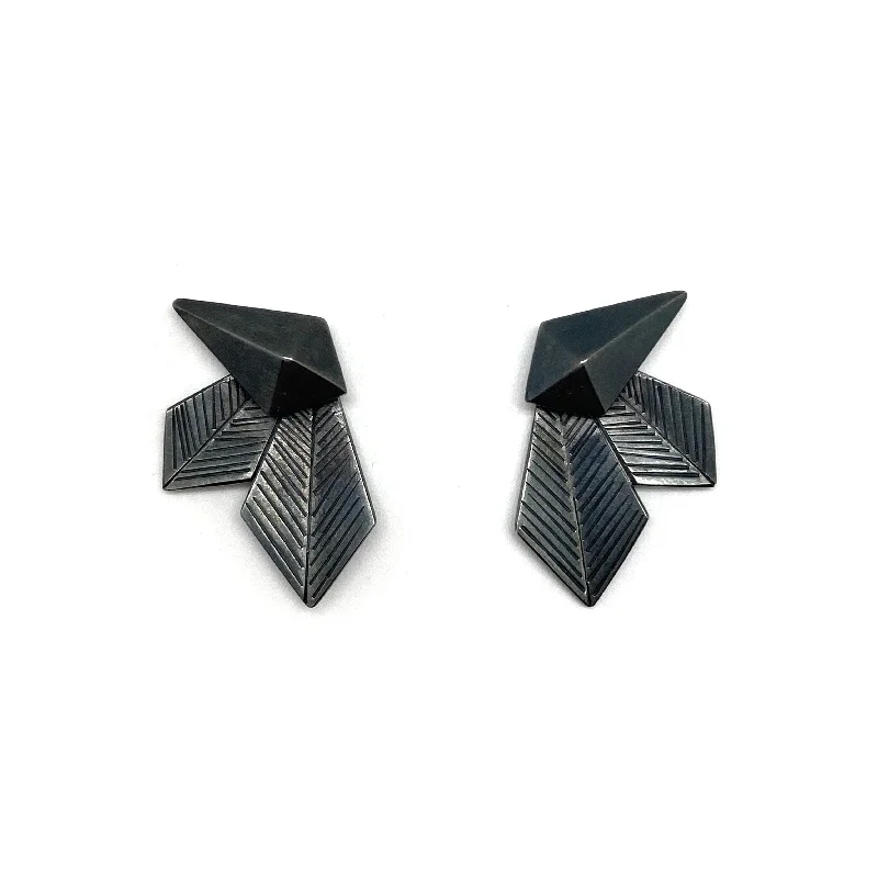 hammered silver wedding band Geometric Silver Faceted Stud Earrings