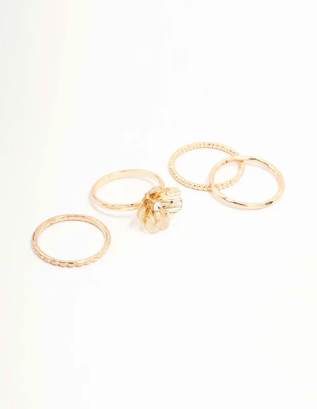 heart-shaped promise ring sterling silver Gold Diamante Wire Flower Rings 3-Pack