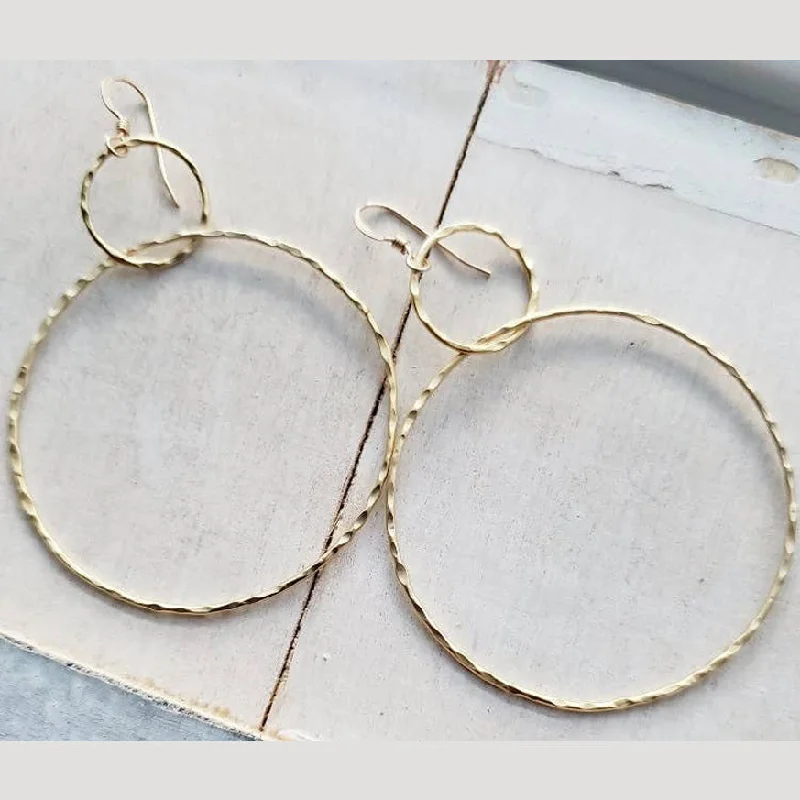 Gold Large Hammered Circle Earrings